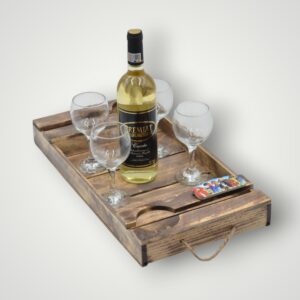 TAVA LEMN CU VIN + 4 PAHARE + MAGNET ROMANIA