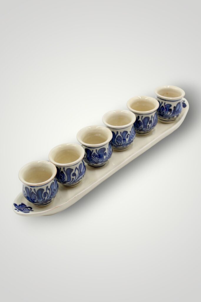 SET 6 CESTI CU TAVA CERAMICA - ALBASTRU