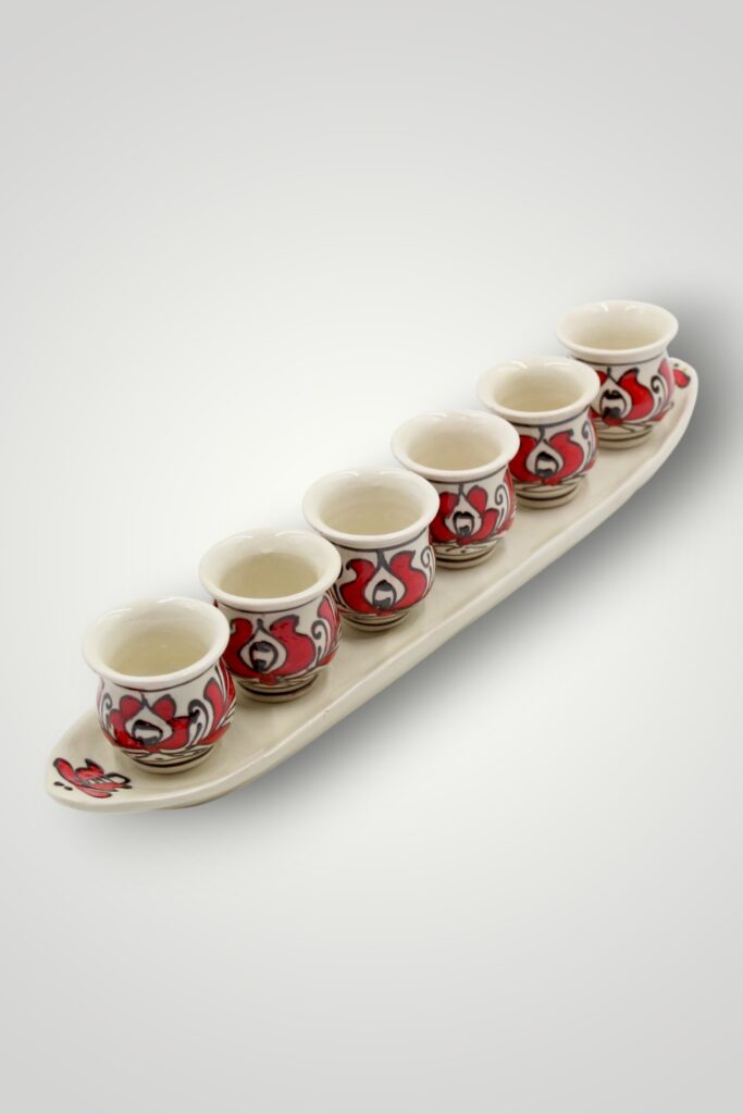 SET 6 CESTI CU TAVA CERAMICA - ROSU